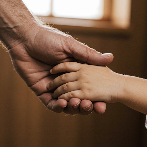 아이의 작은 손을 감싸 쥔 어른의 손