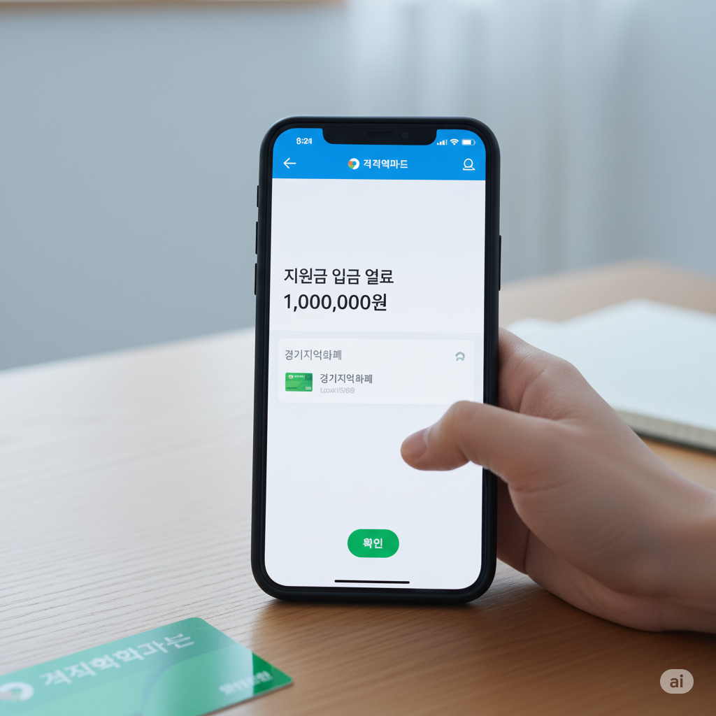 지역화폐카드에 지원금이 입금되는 장면
