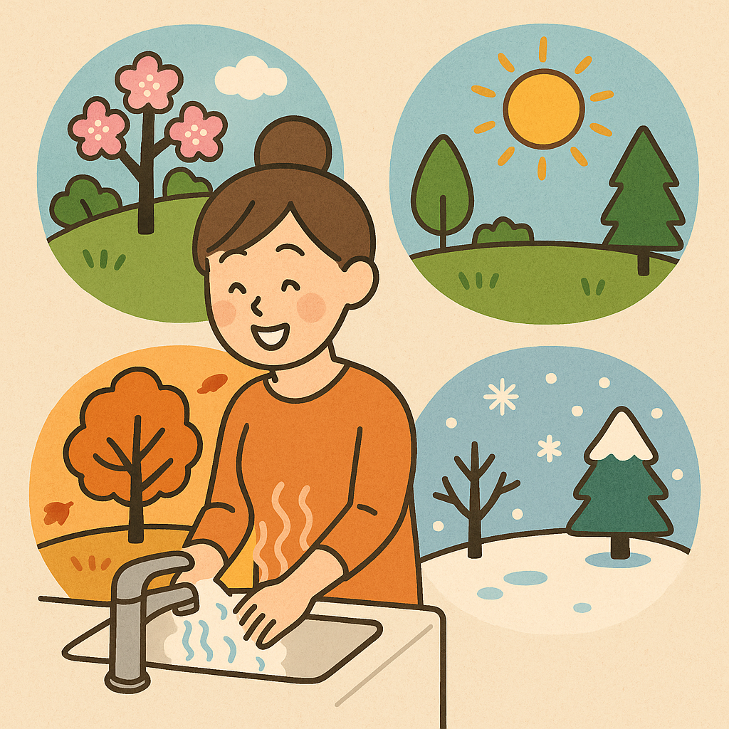 계절별 온수 비용을 나타내는 인포그래픽 이미지