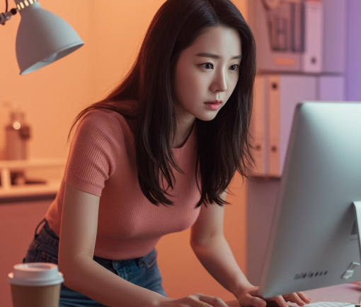 엑스트라버진 올리브오일 제품 컴퓨터 검색하는 모습