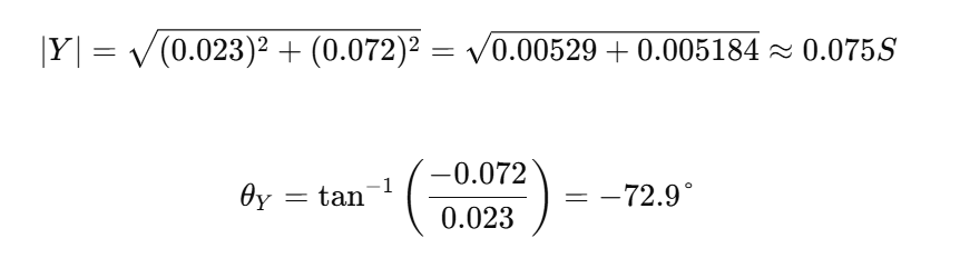 어드미턴스 크기와 위상각 계산