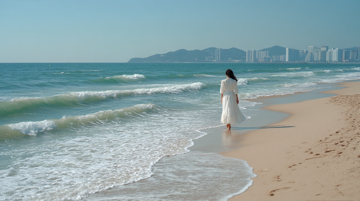 해운대 해변을 걷는 사진