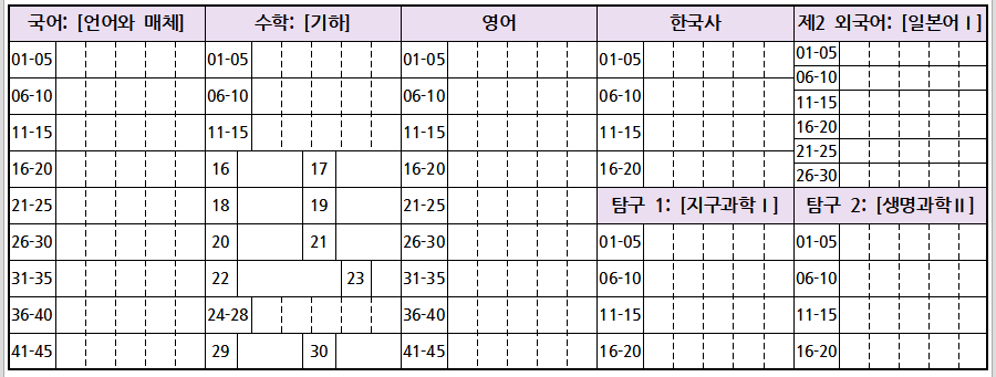 수능 가채점표 양식 pdf