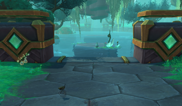 "창시자 생산물 뭉치"가 있는 건물 앞에 연못으로 가면 "태초의 종복"이라는 몬스터를 찾을 수 있다.