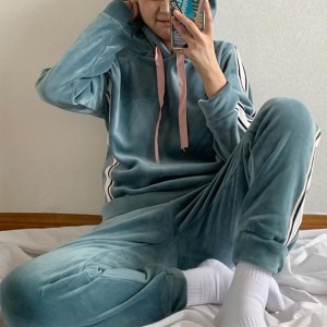여성 벨벳 트레이닝복 세트 홈웨어 겨울 운동복 기모