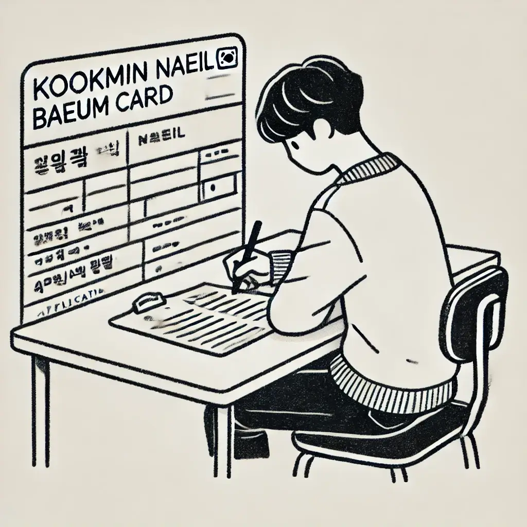 국민내일배움카드 신청서를 작성하는 청년.