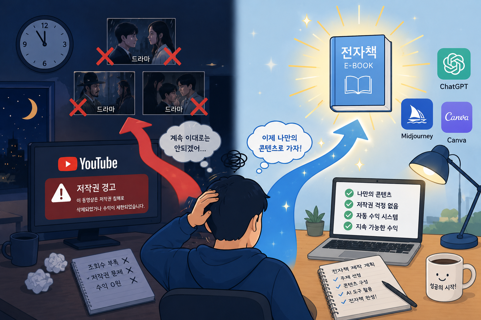 유튜브 드라마 요약 채널을 포기하고 다른 부업으로 전환한 모습