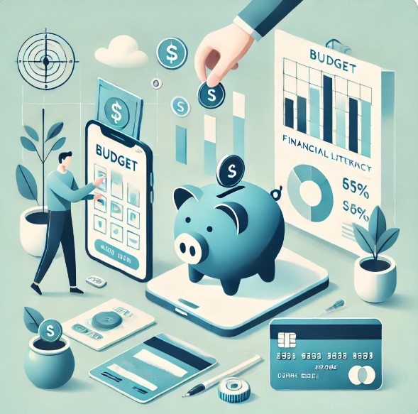 경제적 사고와 금융 문해력을 상징하는 미니멀한 인포그래픽