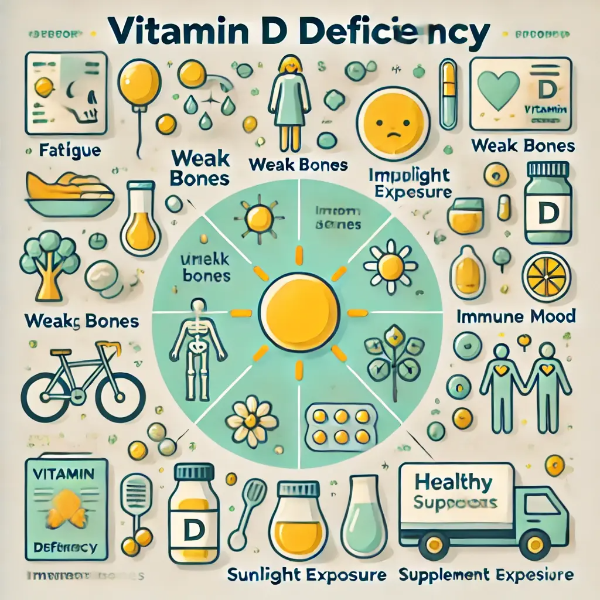 피로, 뼈 약화, 우울감 등 증상과 햇빛&middot;영양 루틴을 아이콘으로 표현한 인포그래픽