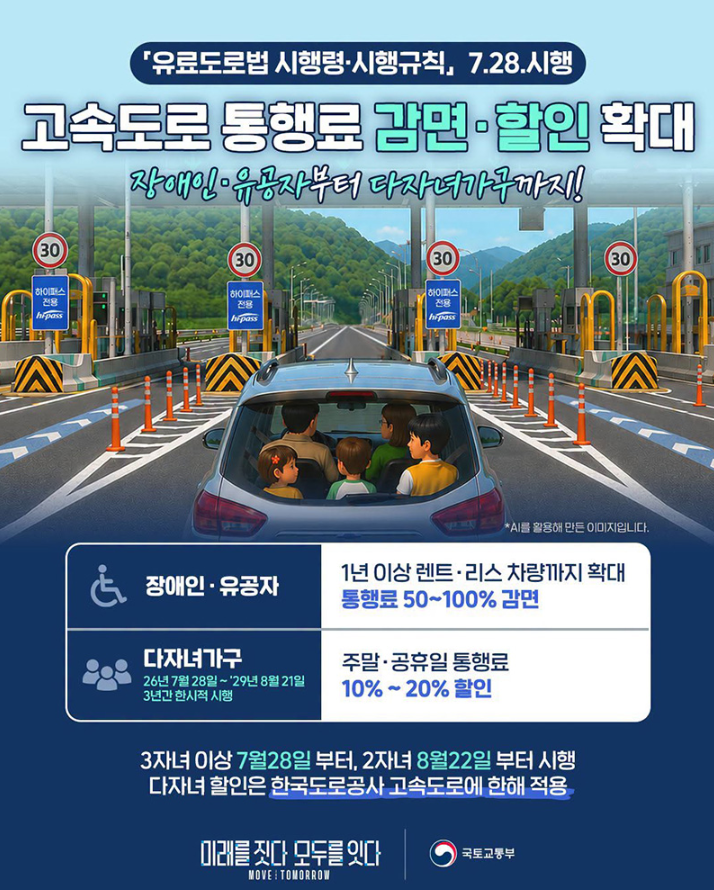 고속도로 통행료 감면(렌트·리스 다자녀 할인, 하이패스 등록)
