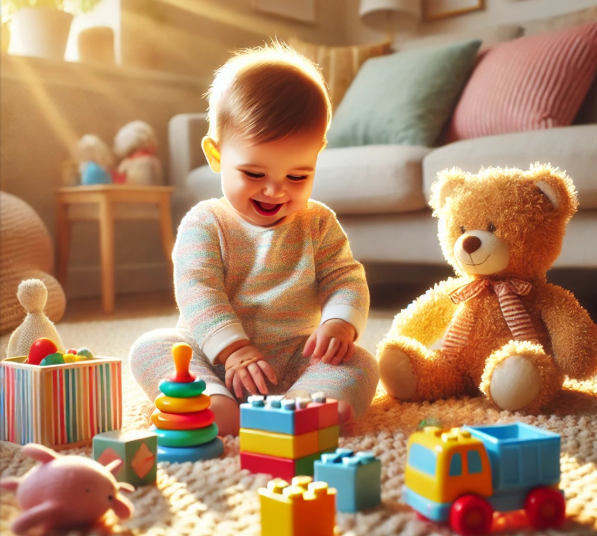 앉아서 노는 아기 사진