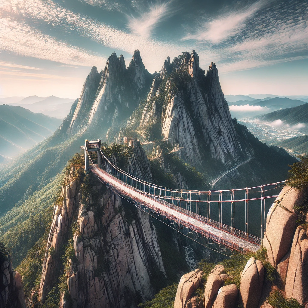유명한 출렁다리와 가파른 절벽이 어우러진 풍경