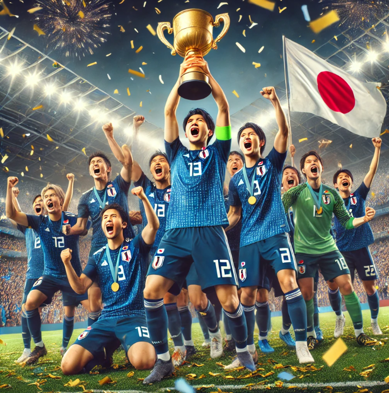 축구 대회에서 우승한 일본 대표팀 관련 이미지
