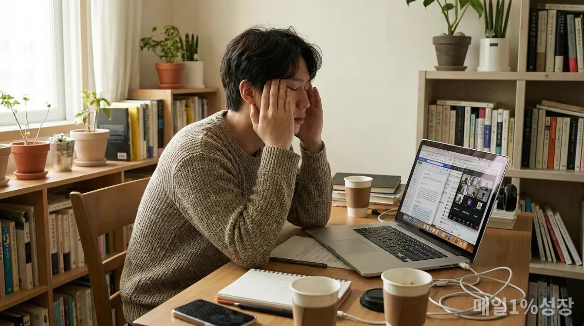 멀티태스킹으로 지친 현대인의 모습