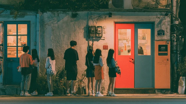 음식 사진을 찍는 회원들
