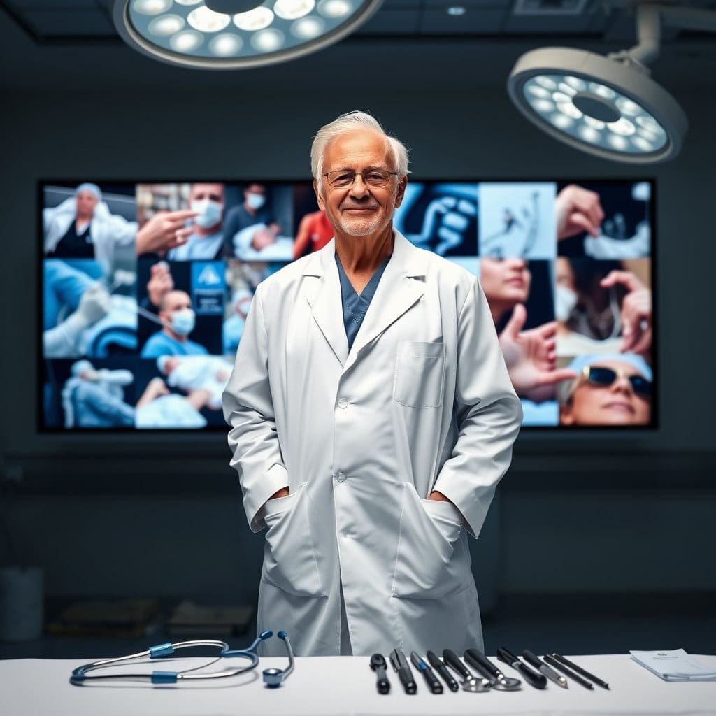 교수님의 존재감과 그분이 외상외과 분야에 끼친 지대한 영향을 함축적으로 보여주는 마무리 이미지로 활용하기 좋습니다