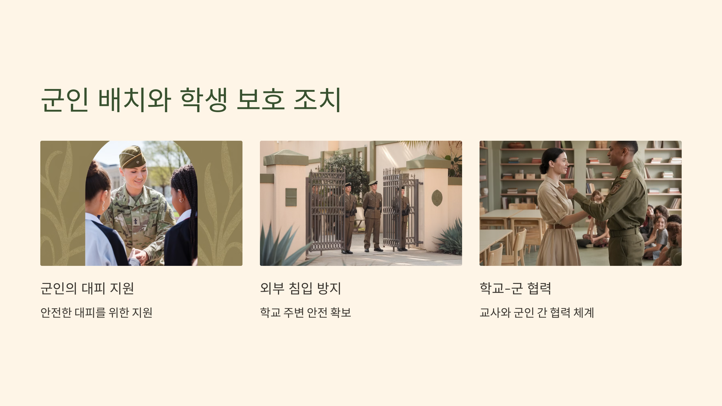 2️⃣ 학교 내 군인 배치와 학생 보호를 위한 조치 🪖