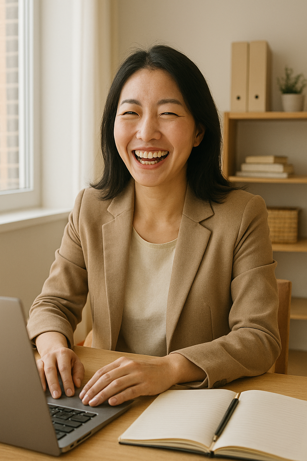 명상으로 번아웃에서 벗어나 행복한 미소짓는 여성