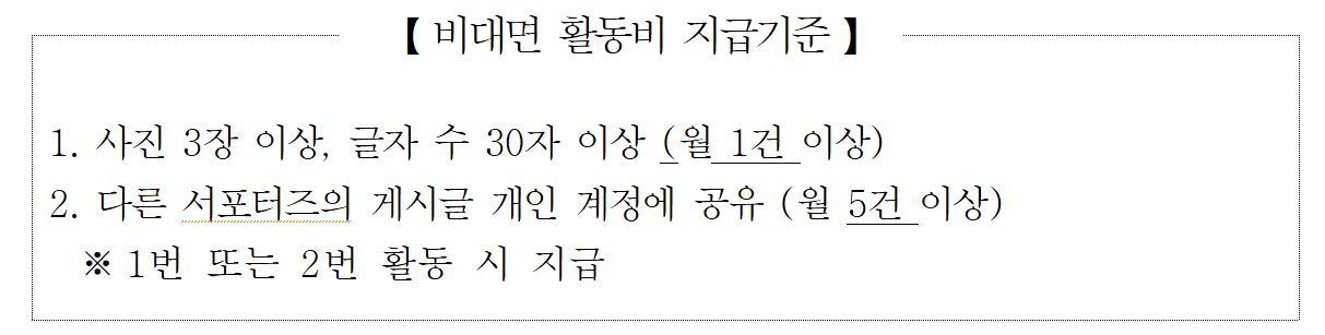 2023년 경기도 다문화가족 서포터즈 운영안내
SNS 비대면 활동비지급기준