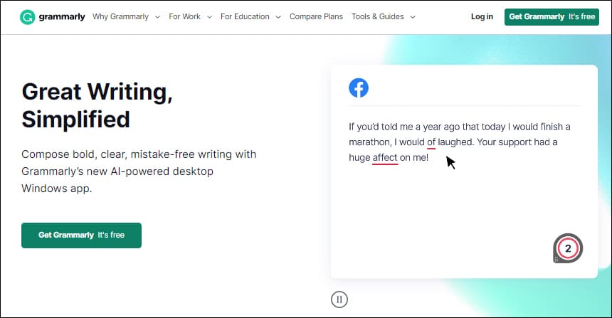 Grammarly 홈페이지 첫 화면