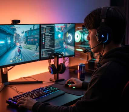 Remote PC gaming setup at home showing cloud-based gaming access for optimal gaming experience