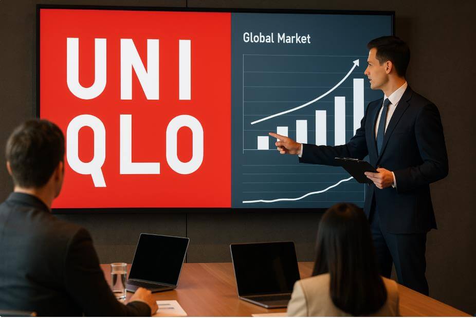 UNIQLO 성장 그래프를 분석하는 발표 장면