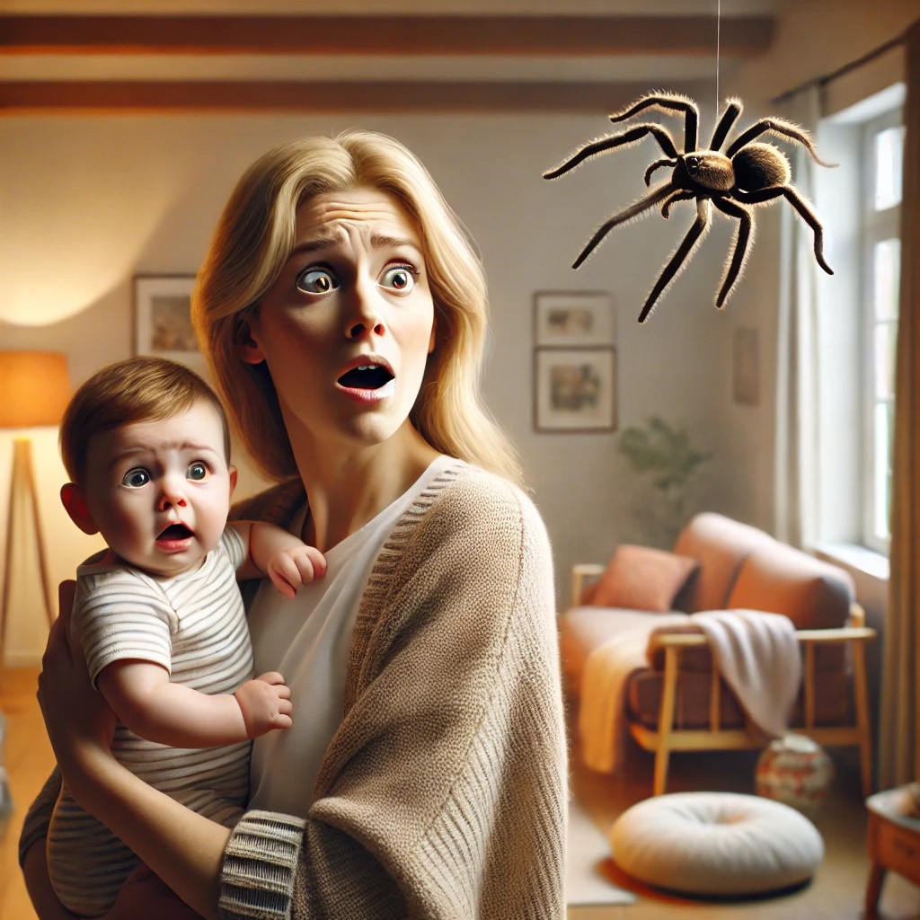 거미를 보고 놀라는 사진