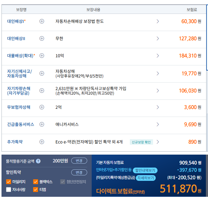 스포티지 LPG 자동차보험료