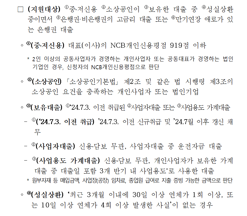 소상공인 대환대출 지원대상