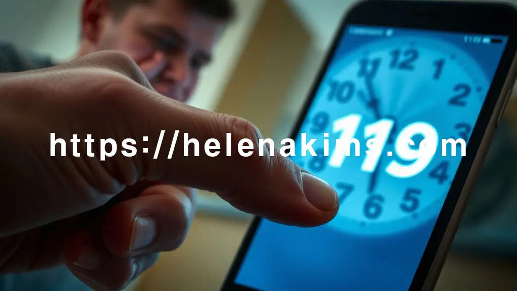 긴급한 상황 속, 떨리는 손이 스마트폰의 '119' 버튼을 누르는 순간의 모습.