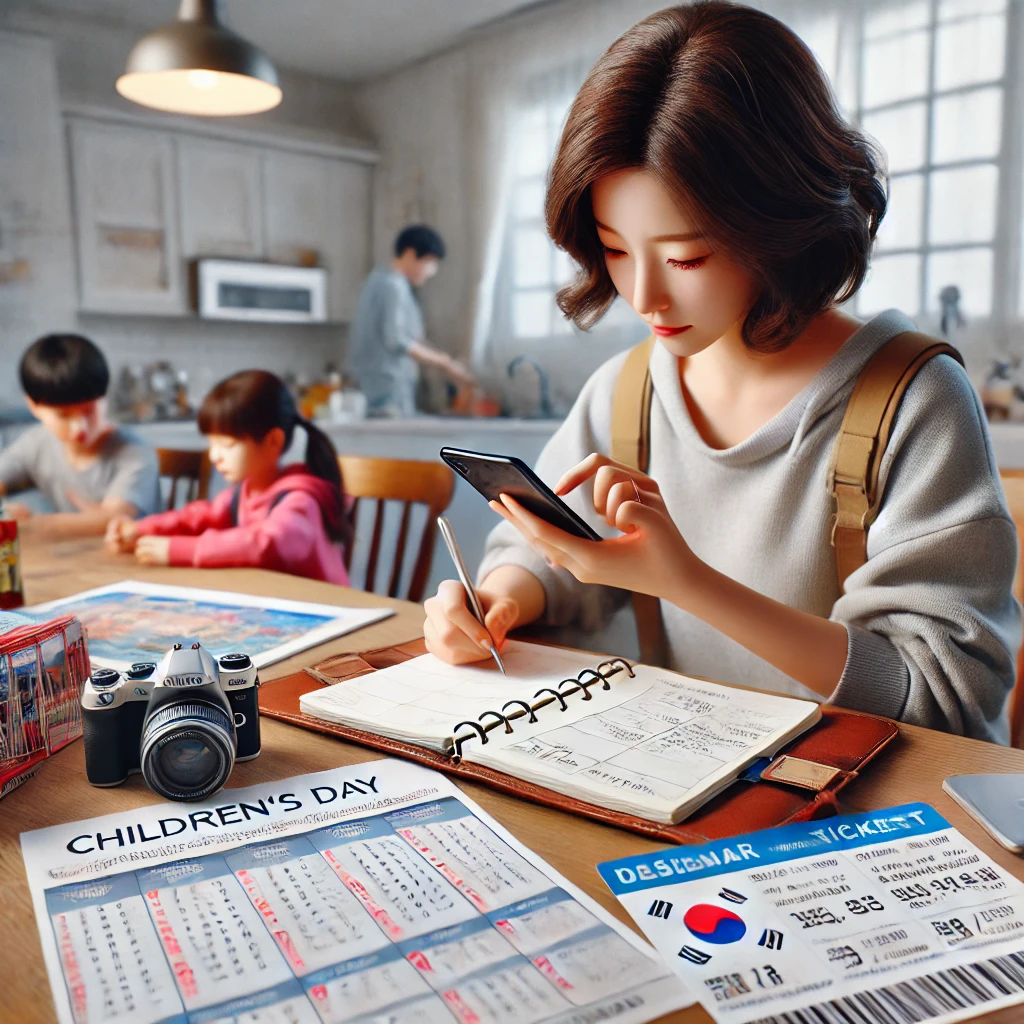 어린이날 나들이 계획을 세우는 엄마