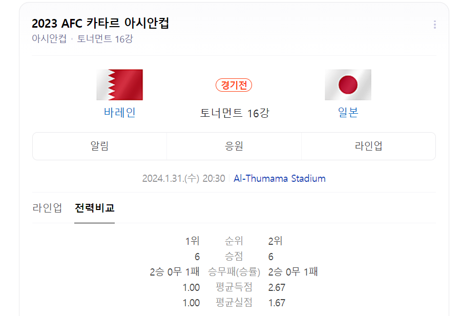 일본 바레인 축구