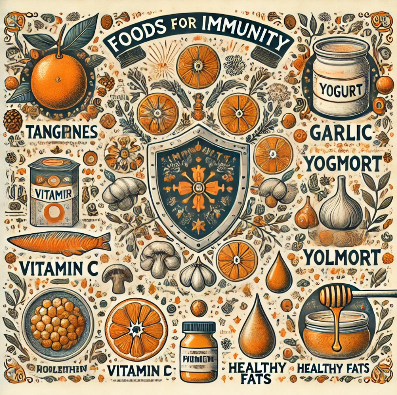 면역력을 높이는 음식 5가지에 대한 이미지
귤, 요거트, 마늘, 꿀, 연어, 견과류