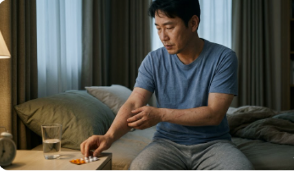 만성 두드러기 때문에 잠 못 자는 사람 관련 이미지