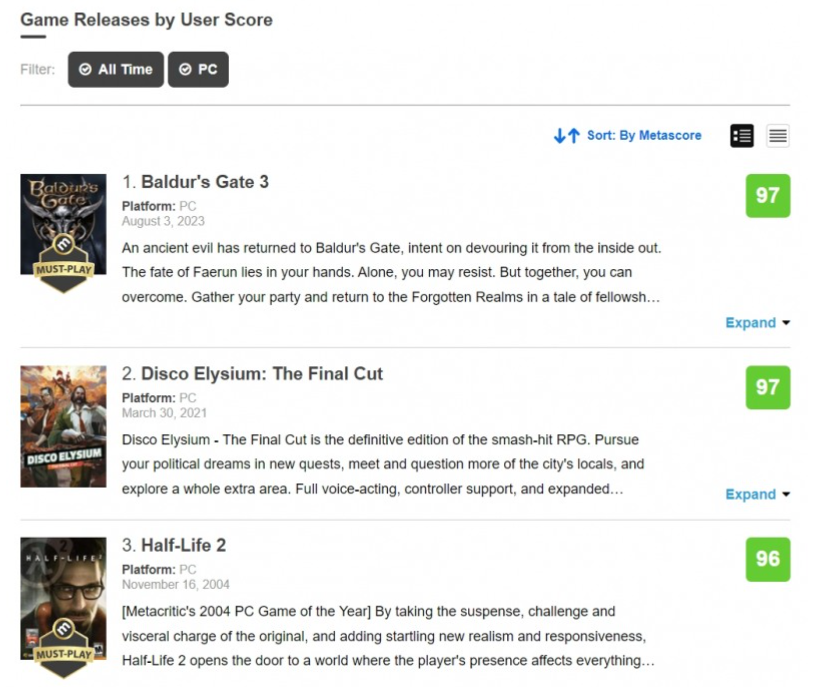 메타크리틱 발더스게이트3