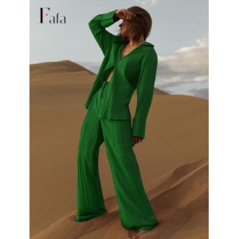 프리미엄 여성여름정장 세트셔츠 주름 솔리드 투피스