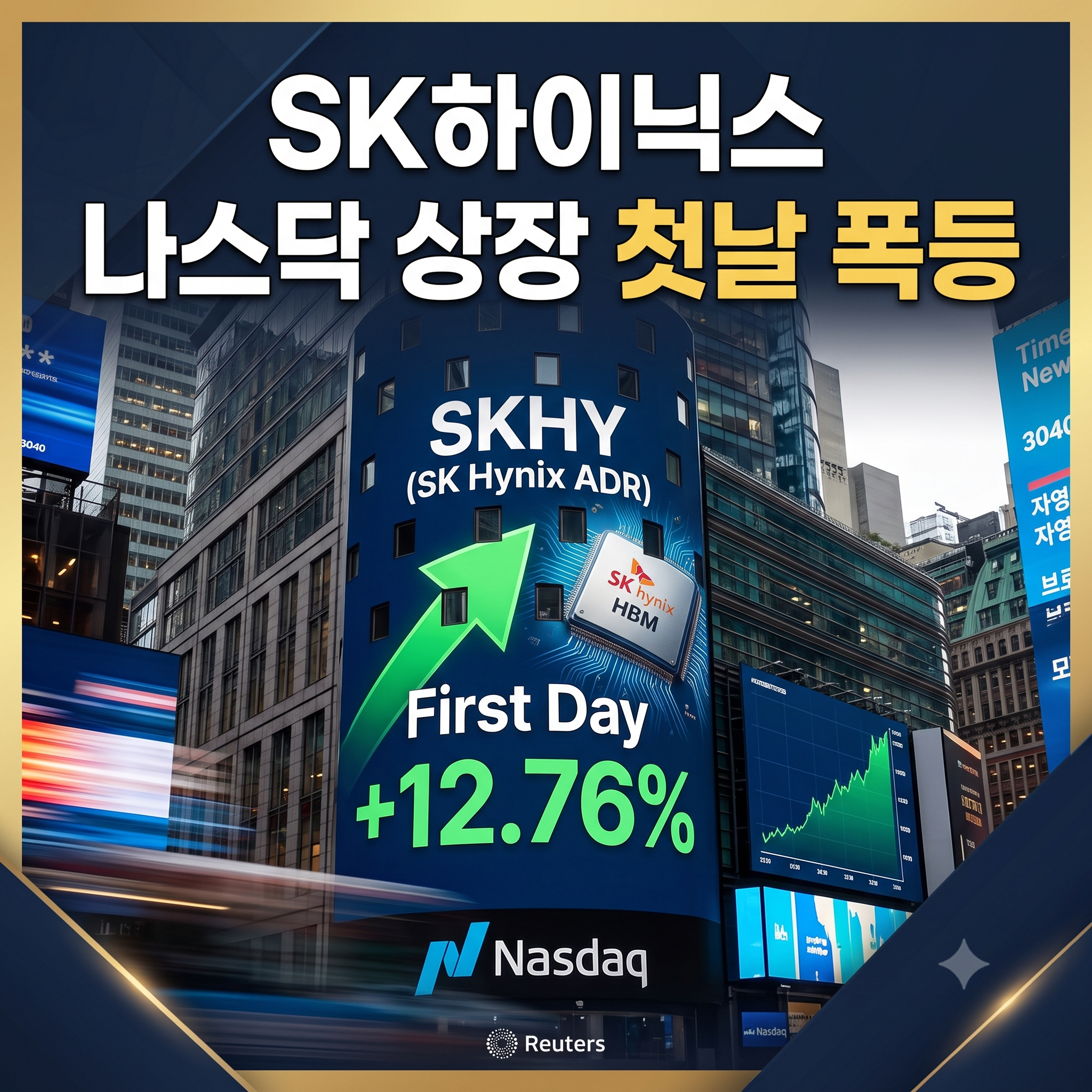 SK하이닉스의 미국 나스닥 시장 성공적 상장 및 ADR 거래 시황 이미지