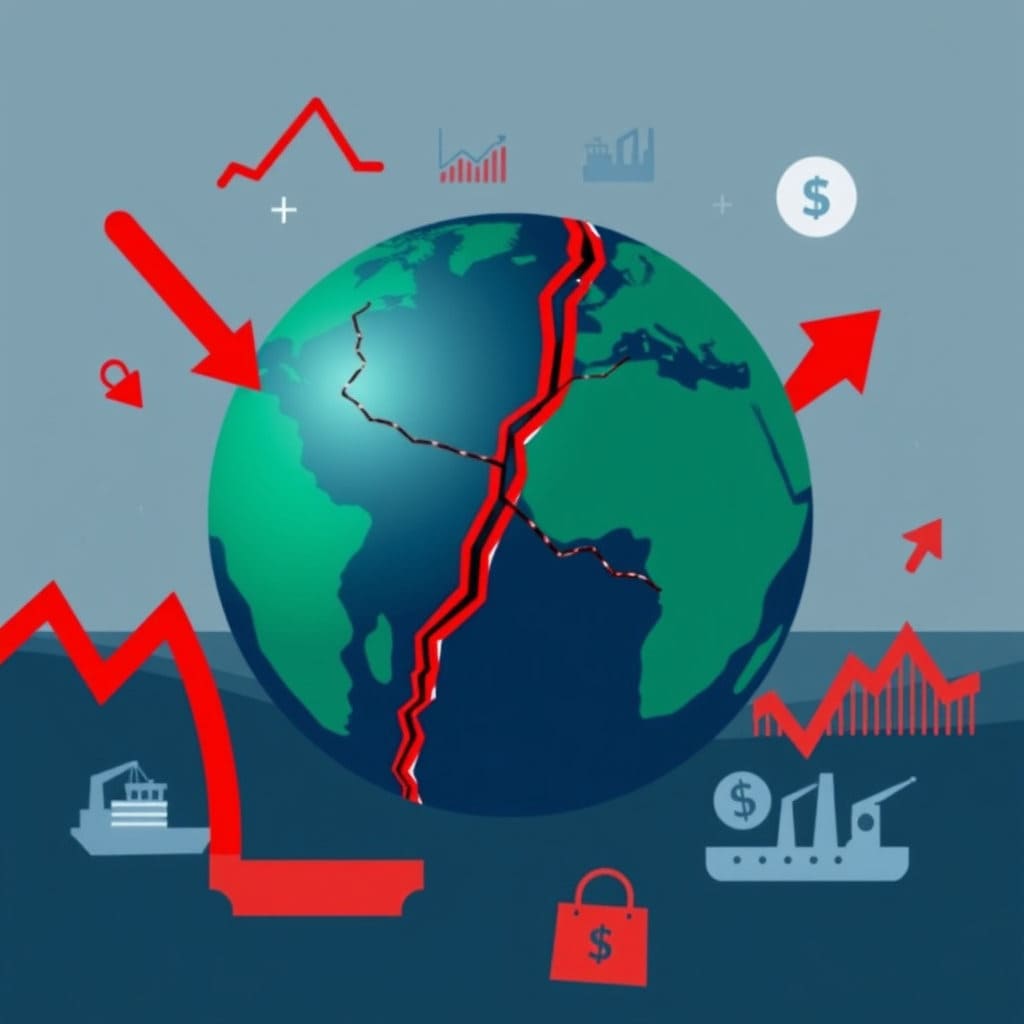 호르무즈 해협 봉쇄가 단순히 유가 상승을 넘어 전 세계 공급망과 경제 전반에 미칠 수 있는 광범위한 영향을 시각적으로 나타냅니다. 무역량 감소, 생산 비용 증가 등 복합적인 경제 위기 상황을 상징적으로 보여줍니다.