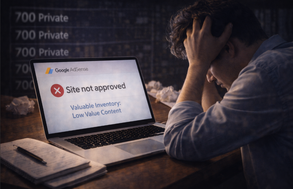 700개의 글을 비공개로 돌리고 애드센스 거절 사유를 분석하며 고민하는 블로거의 모습