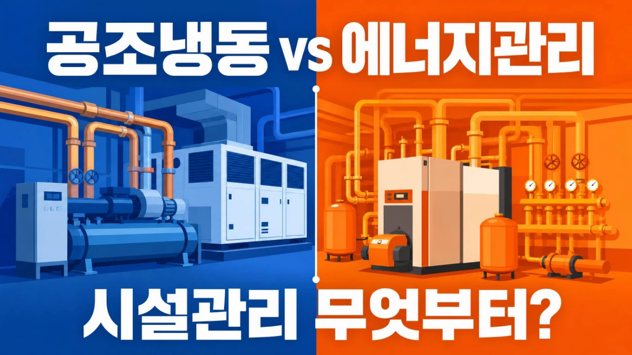 공조냉동기계기능사와 에너지관리기능사의 시설관리 설비 차이를 표현한 이미지