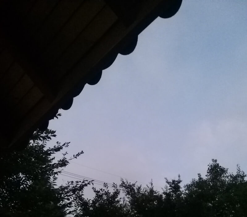 정자 지붕에 걸린 새벽 하늘