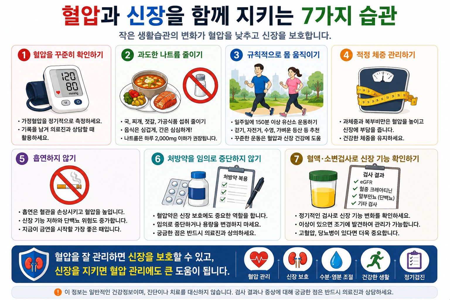 혈압과 신장 관리에 도움이 되는 생활습관 요약
