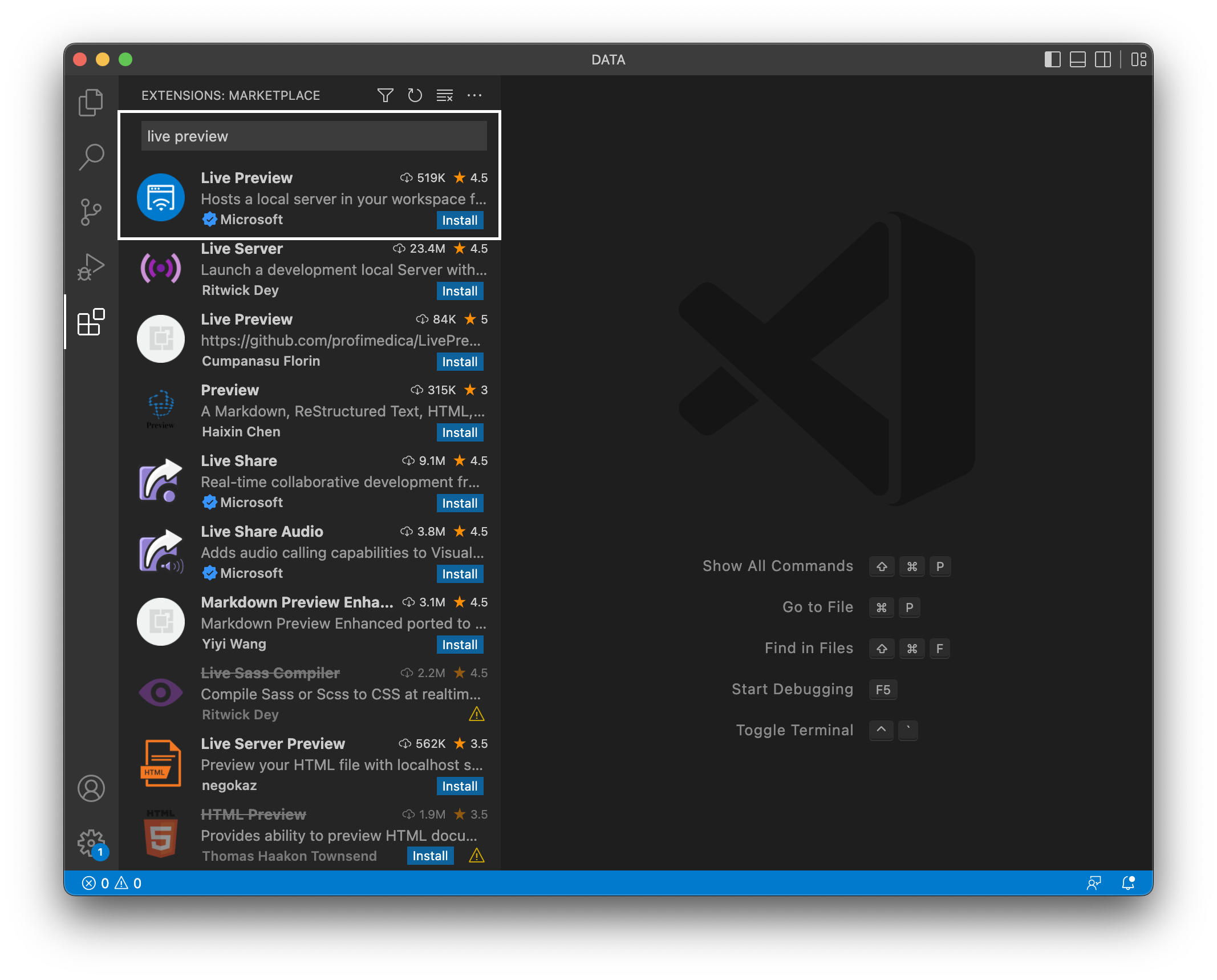 vscode-extensions에서-live-viewer를-검색한-모습이다.