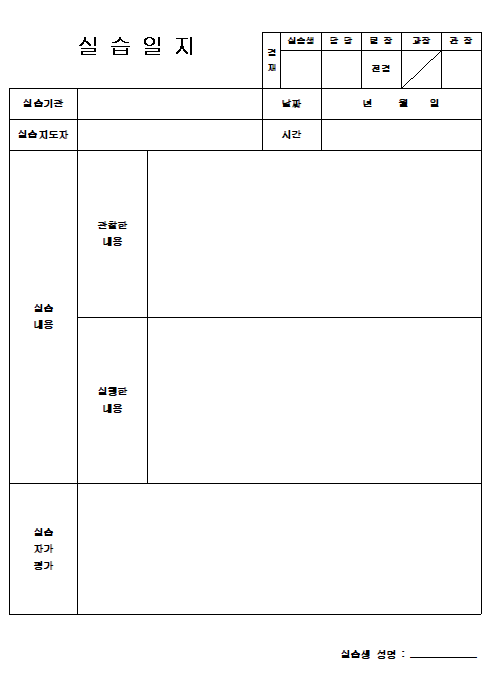 요양보호사 실습일지 양식