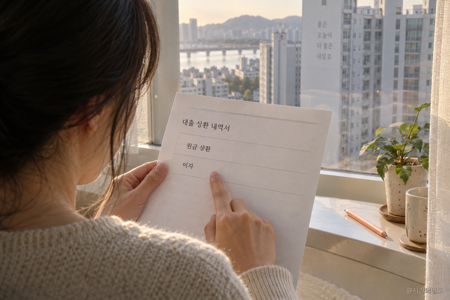 납입액 안의 원금과 이자를 따로 읽도록 두 항목을 짚는 가상 명세서 장면