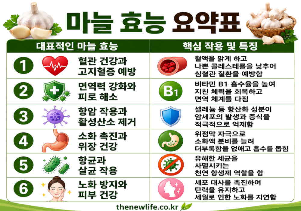 마늘 효능 요약표