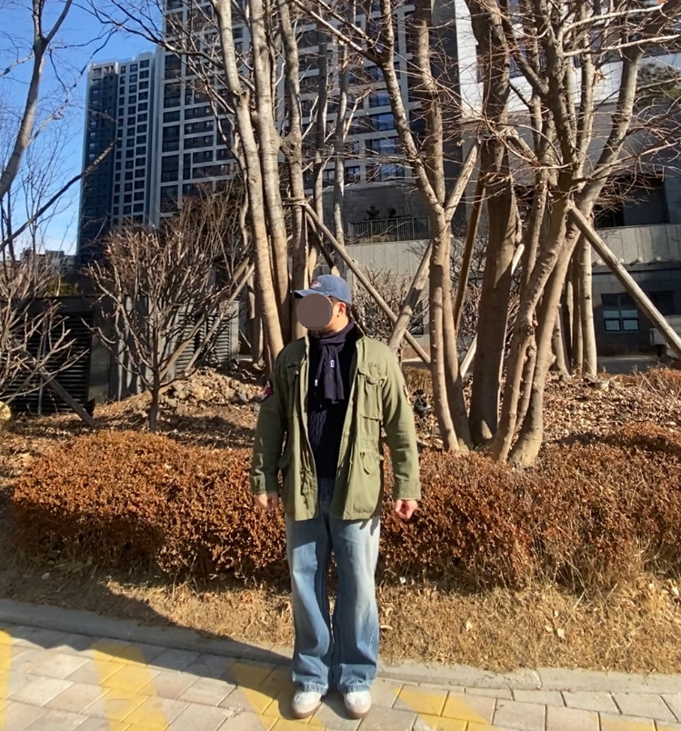 데일리룩('26.1.30.)브이투 스톤워싱 빈티지 볼캡, 폴로랄프로렌 M-65 야상재킷, 세컨모놀로그 머플러, 후브스 케이블 니트, 에러스익셉티드 왁스데님팬츠, 커스텀에이드 독일군