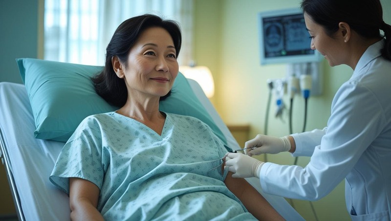 병원에 입원해서 치료를 받고 있는 중녕여성