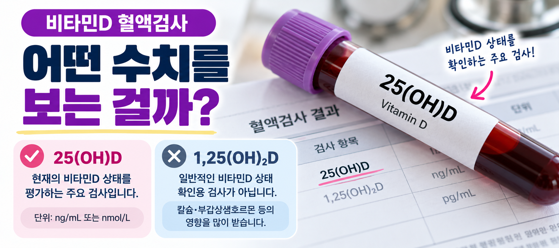 비타민D 혈액검사 25OH D와 1 25OH2D 차이 안내 이미지