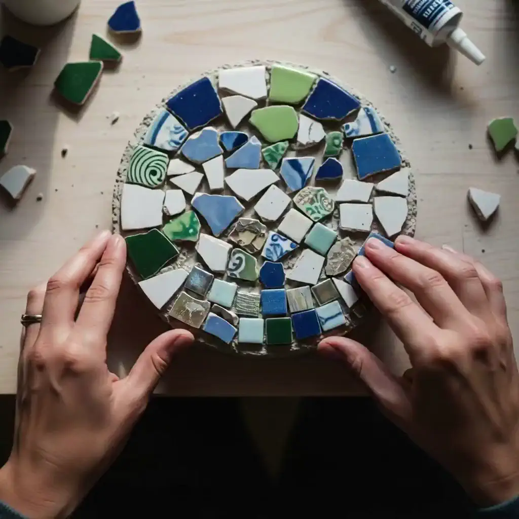 깨진 타일 모자이크 작업